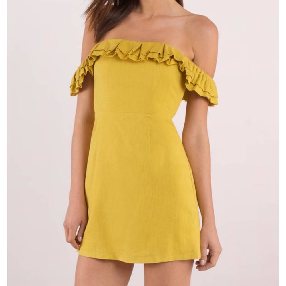 Mustard off the shoulder dress